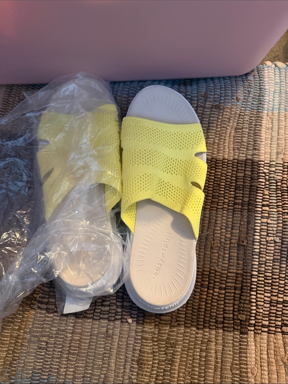 Easy Spirit Neon Yellow Knit Slide Sandals